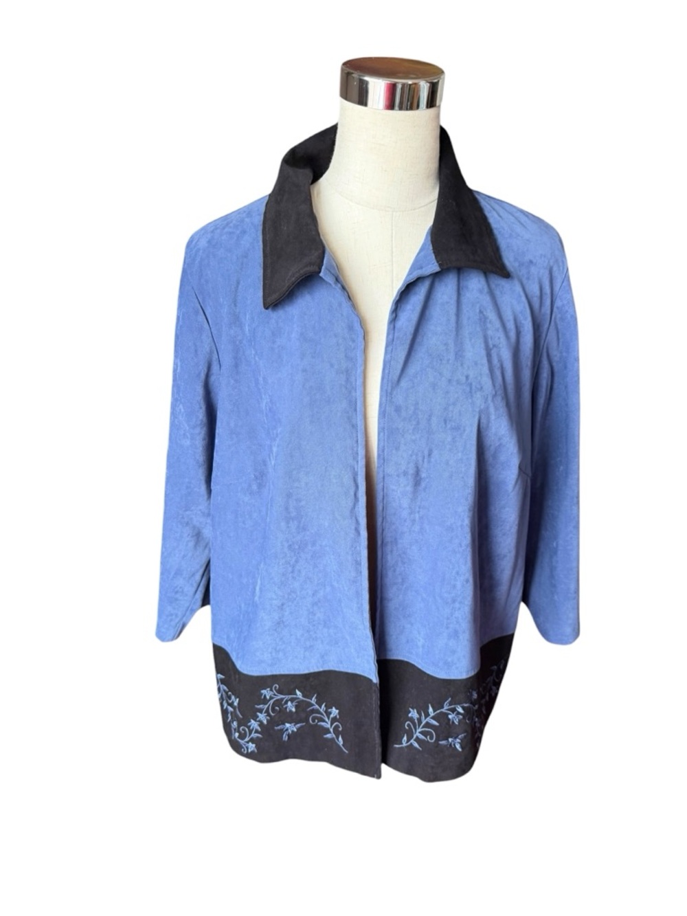 Fashion Bug Blue Open-Front Jacket with Dark Trim 16W - Picture 2 of 5